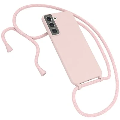 Abbildung von EAZY CASE Premium Silikon Handykette kompatibel mit Samsung Galaxy S22 Plus 5G Handyhülle Umhängeband, Handykordel Schutzhülle, Silikonhülle, Hülle Band, Kette für Smartphone, Alt Rosa