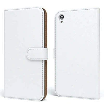 Abbildung von EAZY CASE Tasche für Sony Xperia Z3 Schutzhülle mit Standfunktion Klapphülle im Bookstyle, Handytasche Handyhülle Flip Cover Magnetverschluss und Kartenfach, Kunstleder, Weiß
