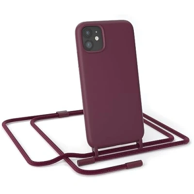 Abbildung von EAZY CASE Handykette Silikon Premium kompatibel mit iPhone 11 Handyhülle Umhängeband, Handykordel Schutzhülle, Silikonhülle, Hülle Band, Kette für Smartphone, Beere