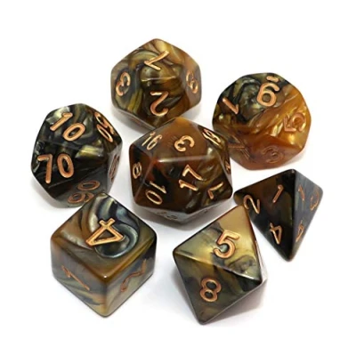 Abbildung von CREEBUY DND Würfelset, polyedrisch, für Dungeon and Dragons, D&amp;D, Rollenspiele, Goldfarben Schwarz Mix, Würfel mit Würfelbeutel