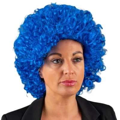 Abbildung von SHATCHI Afro Perücke, lockiges Haar, für Kostümpartys, Diskoko Zubehör, Unisex, 60er, 70er, 80er, Blau