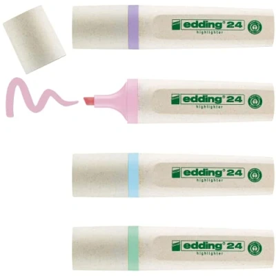 Abbildung von edding 24 EcoLine Textmarker 4er Set in Pastellfarben Keilspitze 2 5mm zum schnellen und einfachen Markieren Hervorheben von Texten Notizen nachfüllbar, aus recycelbarem Material