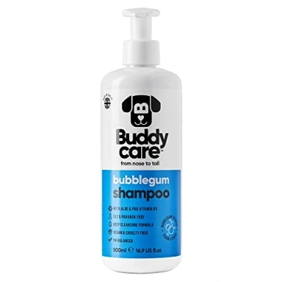Abbildung von Kaugummi Hundeshampoo von Buddycare Tiefenreinigendes Shampoo für Hunde Süßer Duft Mit Aloe Vera und Pro Vitamin B5 (500ml)