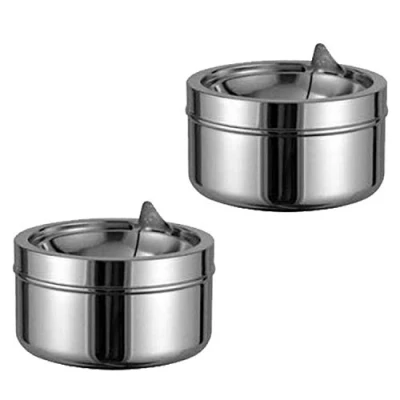 Abbildung von Land Haus Shop® 2 Stück Aschenbecher mit Deckel, Windascher Klappdeckel Windaschenbecher 12,0 cm Durchmesser Metall Chrom