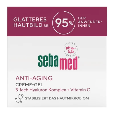 Abbildung von Sebamed Anti Aging Glättendes Creme Gel, Gesichtscreme und Faltencreme für Männer Frauen, mit natürlichem Vitamin C + 3 fach Hyaluron Complex, glatteres Hautbild bei 95% der Anwender, 50 ml