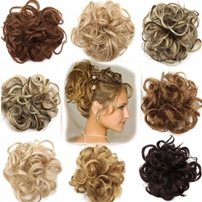 Abbildung von VOLUMINÖS Haarverlängerung Haargummi Haarteil hairpiece Haarverdichtung Zopf Scrunchie Haarband Haarschmuck Dunkelblonde Mischung Graublond