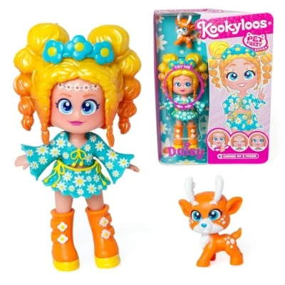 Abbildung von KOOKYLOOS Pet Party Daisy Serie Sammlerpuppe mit einem Hirsch Haustier inkl Puppe, 1 Haustier, Kleidung und Schuhe Mode Zubehör.1 3 Verschiedene Gesichter!