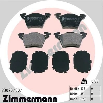 Abbildung von ZIMMERMANN 23020.180.1 Bremsbelagsatz für Verschleißwarnanzeiger vorbereitet Foto entspricht Lieferumfang MERCEDES BENZ: Vito Bus, V Klasse