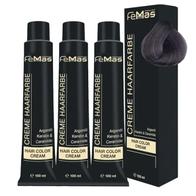Abbildung von FemMas Haarfarbe Pure &amp; Mix 3x Asch I Professionelle Creme mit Arganöl, Keratin Ceramiden Als dauerhafte Haarfärbung oder Tönung für strahlende, haltbare Farbergebnisse 100 ml