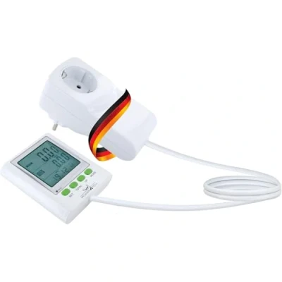 Abbildung von Schwaiger Energiekostenmessgerät 661576, 3 zeiliges Display, Zwischenstecker, Anzeige von Stromstärke, Spannung, Leustung, Stromkosten