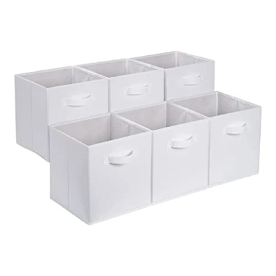 Abbildung von Amazon Basics zusammenklappbarer Aufbewahrungswürfel/Organizer aus Stoff mit Griffen, 33 cm x cm, Einfarbig Weiß, 6 Stück