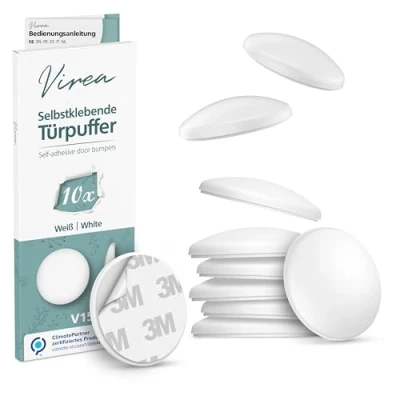 Abbildung von virea 10 x Türstopper 40 8 mm Weiß Selbstklebende Türpuffer Elastische Wandpuffer Zum Schutz von Wänden und Möbeln Wand Stopper in dezentem Design Türgriff Puffer
