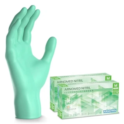Abbildung von 400x ARNOMED Einweghandschuhe Grün (4x100 Stk.), Einmalhandschuhe M, Nitril Handschuhe Einweg, Nitrilhandschuhe puderfrei, Gummihandschuhe Schutzhandschuhe, XS, S, L, XL