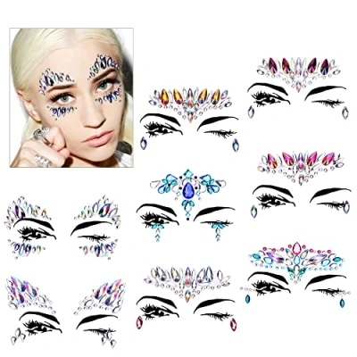 Abbildung von HOWAF 8 Stücke Strasssteine Gesicht, Glitzersteine Gesicht Selbstklebend Edelsteine Festival Gesichtstattoo Glitzer für Karneval Schminke, Fasching Parties, Make up
