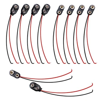 Abbildung von WJUAN 10 Stück Batterie Clip Anschluss Schnalle mit 15cm Anschlusskabel für 9v Blöcke I Form Kunststoff und Leder Akku Halterung Snap (Schwarz)