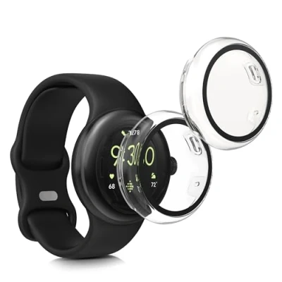 Abbildung von kwmobile 2X Cover kompatibel mit Google Pixel Watch 3 41mm / 2 1 Hülle Fullbody Fitnesstracker Case Set aus Glas Transparent