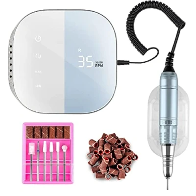 Abbildung von Madenia Elektrische Nagelfräser TouchPro Gelnägel 35000 U Min Profi Nagelfeile Maniküre Pediküreset Kunstnägel, mit HD Digitalanzeige, inkl 6x Bits, Blau…