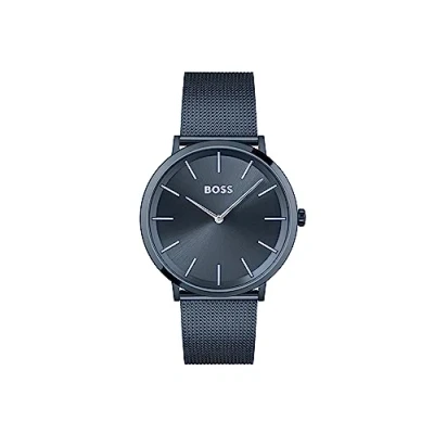 Abbildung von BOSS Analog Quarzuhr für Herren mit Blaues Edelstahl Mesh Gliederarmband 1513827