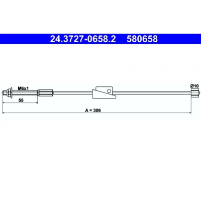 Abbildung von ATE 24.3727 0658.2 Handbremsseil 306 FORD: Fusion Kombi, FIESTA 5, 5 Van, MAZDA: 2 Hatchback