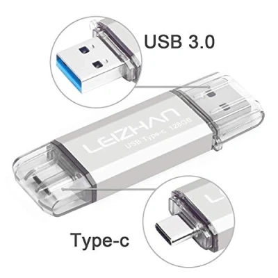 Abbildung von leizhan USB Stick 128GB Type C Memory OTG Speicherstick 2 in 1 Flash Drive 3.0 Pen für PC/Laptop/Notebook, und andere (128GB,Silver)