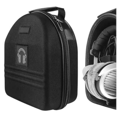 Abbildung von Geekria Shield Hülle für große Over Ear Kopfhörer, Ersatz Schutzhülle aus Hartschale die Reise mit Kabelaufbewahrung, kompatibel Audio Technica ATH AD1000X, AKG K 701 (schwarz)