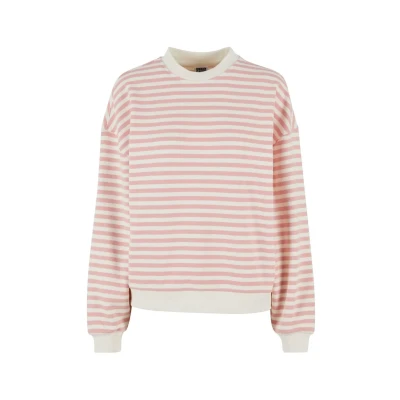 Abbildung von Urban Classics Striped Crewneck Sweatshirt, Damen, Größe: 3XL, Lemonadepink whitesand