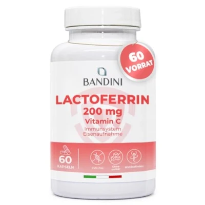 Abbildung von Bandini® LATTOFERRINA 200 Immuno mg Lactoferrin pro KAPSEL (60 Kapseln) Hochdosiertes Nahrungsergänzungsmittel mit Vitamin C Natürliches Antioxidans zur Unterstützung des Immunsystems
