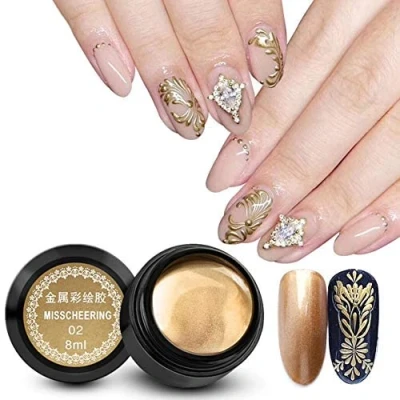 Abbildung von 8ml/Flasche Nail Painted Gel,Nagellack Nagellackiertes Gel,Metallic Art UV Lack Metallkleber Nagel Phototherapie Nagelkleber Gold Silber Spiegel Hook Line Glue(02)