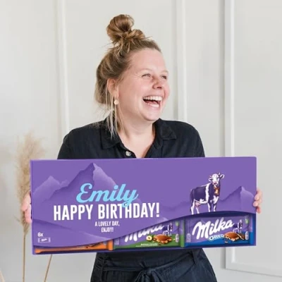 Abbildung von Riesen Milka Schokoladentafel personalisiert mit Namen &amp; Botschaft Geburtstagsgeschenk für Männer Frauen Schokoladentafeln (6 Tafeln)