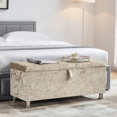 Abbildung von Vida Designs Valencia Ottomane, Stoffdeckel, Sitz, Hocker, Fensterbank, Truhe, Spielzeug Aufbewahrungsbox, Sitzwürfel, Fußhocker, champagnerfarbener Samt