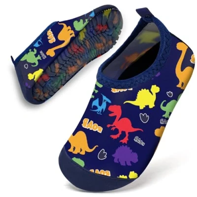 Abbildung von Badeschuhe Baby Kinder Wasserschuhe Jungen Schwimmschuhe Strandschuhe Badesoken Kleinkind Aquaschuhe Barfuss Schuhe(Navy Dinosaurier,22/23)