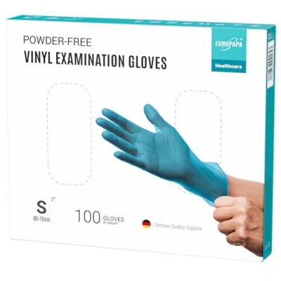 Abbildung von EUROPAPA® 100x Vinylhandschuhe Einweghandschuhe Untersuchungshandschuhe Einmalhandschuhe latexfrei puderfrei Vinyl Handschuhe in Gr. S, M, L &amp; XL verfügbar (Blau, S)