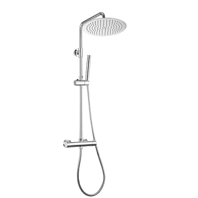 Abbildung von Görbach Regendusche Duschsystem mit Thermostatarmatur, Edelstahl Duschset XL Rund Kopfbrause D25cm Chrom