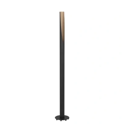 Abbildung von EGLO LED Stehlampe Barbotto, elegante Eck Standleuchte, Stehleuchte aus Stahl in Schwarz und Holz Natur, FSC zertifiziert, Lampe Wohnzimmer, warmweiß, 137 cm