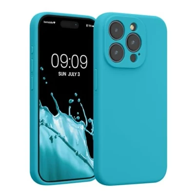Abbildung von kwmobile Handyhülle kompatibel mit Apple iPhone 15 Pro Hülle gummierte Handy Case aus Silikon in Cool Glacier