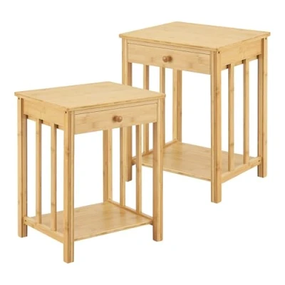 Abbildung von [en.casa] Beistelltisch 2er Set Ranua Wohnzimmertisch 51 x 40 35 cm Nachttisch Sofatisch mit Schublade Nebentisch Kaffeetisch Ablage Bambus Naturfarben