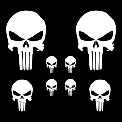Abbildung von AUTODOMY Schädel Skull Geschmolzen Aufkleber Paket 8 Stück Punisher für Auto oder Motorrad (Weiß)