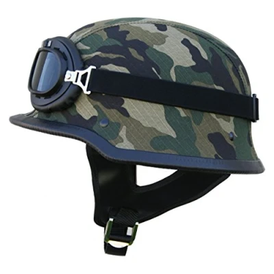 Abbildung von ATO Helme Oldtimer Motorradhelm mit Fliegerbrille Wehrmachtshelm (S 55/56cm, Camouflage)