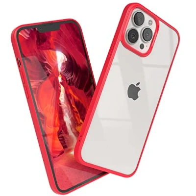 Abbildung von EAZY CASE Clear Hybrid Bumper Hülle kompatibel mit iPhone 13 Pro Max, Handyhülle Ultra Aufprallschutz, Stoßfest und Kratzfest, dünne Schutzhülle Kameraschutz, Slim Cover Handy Case, Rot
