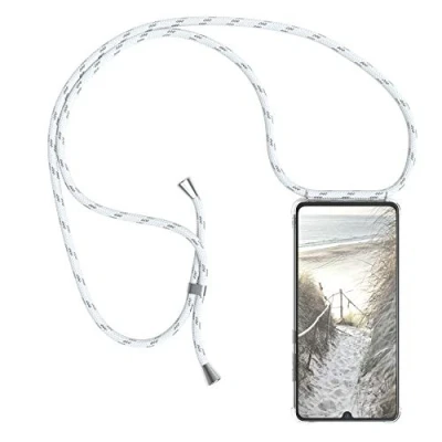Abbildung von EAZY CASE Handykette kompatibel mit Huawei P30 Handyhülle Umhängeband, Handykordel Schutzhülle, Silikonhülle, Hülle Band, Stylische Kette für Smartphone, Weiß/Silber