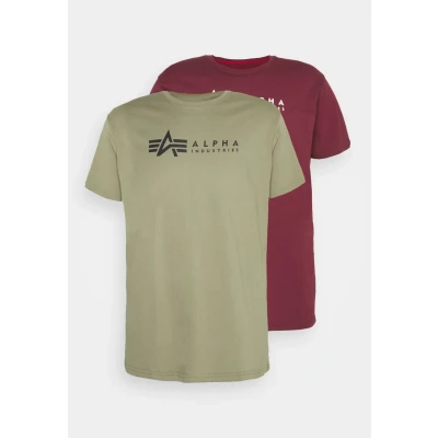 Abbildung von Alpha Industries Label 2 PACK Tshirt print, Herren, Größe: Small, Olive/burgundy
