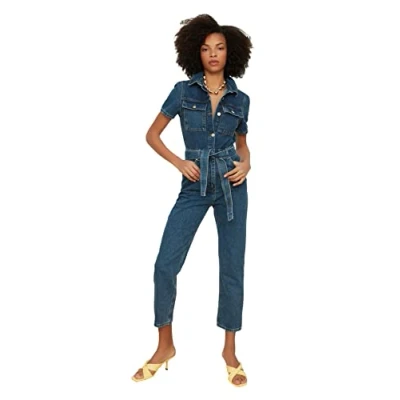 Abbildung von TRENDYOL Damen Blue Domed Denim Overalls, Blau, 34 EU