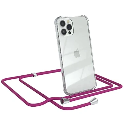 Abbildung von EAZY CASE Handykette kompatibel mit iPhone 12/12 Pro Handyhülle Umhängeband, Handykordel Schutzhülle, Silikonhülle, Hülle Band, Stylische Kette für Smartphone, Pink