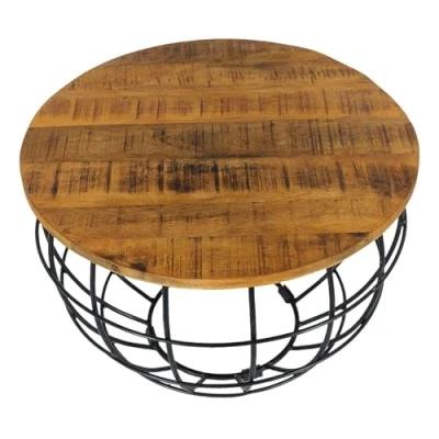 Abbildung von Amago home Couchtisch Wohnzimmer Tisch rund ø 55 cm Beistelltisch Metall Gestell Tischplatte Holz massiv Farbe braun Bassano