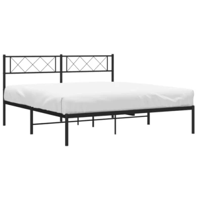 Abbildung von vidaXL Bettgestell, Bettrahmen mit Kopfteil Lattenrost Metall, Metallbett Bett für Schlafzimmer, Doppelbett Gästebett, Schwarz 160x200cm