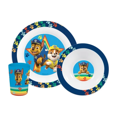 Abbildung von p:os PAW PATROL 33561 Frühstücksset, 3 teiliges Geschirrset mit Teller, Schüssel und Trinkbecher, Kindergeschirr aus Kunststoff, spülmaschinen /mikrowellengeeignet