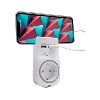 Abbildung von Doppelstecker für Steckdose mit USB,Mehrfachsteckdose 1 Schuko 16A und 2 USB Netzstecker, Steckdosenadapter Laptop/Smartphone, Multiplug Heim Büro,LED Anzeige,Tag&amp;Nacht Sensor,Weiß