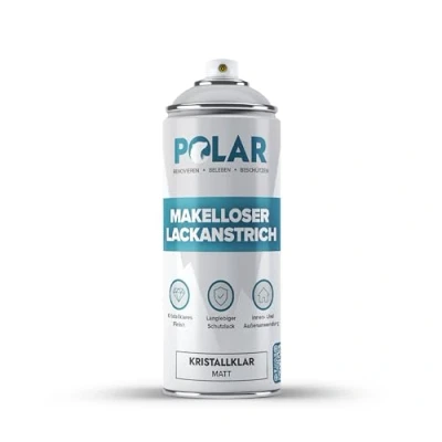 Abbildung von Polar Makelloser Klarlackspray Matt 400ml Mehrzwecklack, unterschiedliche Materialien schnell trocknend, haltbar und vergilbungsfrei fur Kunststoff, Holz Metall drinnen/draußen