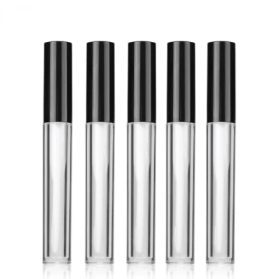 Abbildung von 6 x 5 ml. Leere wiederverwendbar Glasflaschen in Rollenform, transparente Flaschen mit schwarzem Verschluss, ideal für Lipgloss Eyeliner, ätherische Öle.