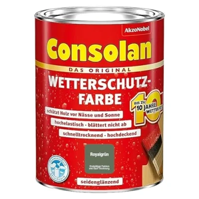 Abbildung von Consolan Wetterschutzfarbe, Deckender Holzschutz für Außen, Royalgrün, 750 ml